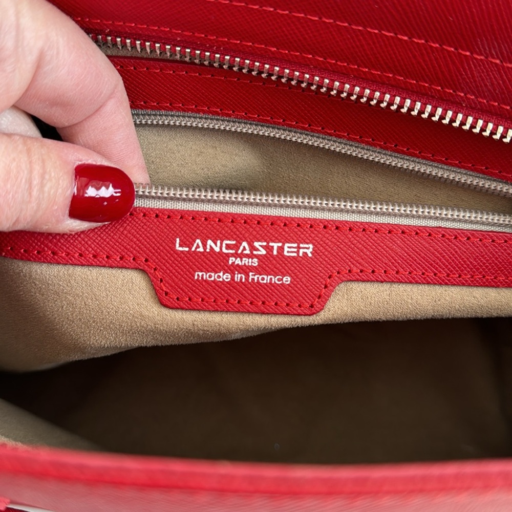 MADE IN FRANCE Lancaster M Bag Adele red satchel crossbody strap saffiano $229 - Picture 12 of 16